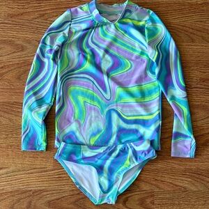 The Children's Place Girls Long-Sleeve Swirl Swim Suit Set - Blue, Purple, Green